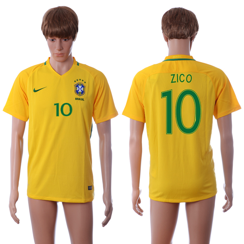 Brazil 10 ZICO Home 2016 Copa America Centenario Thailand Soccer Jersey