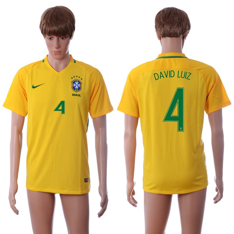 Brazil 4 DAVID LUIZ Home 2016 Copa America Centenario Thailand Soccer Jersey