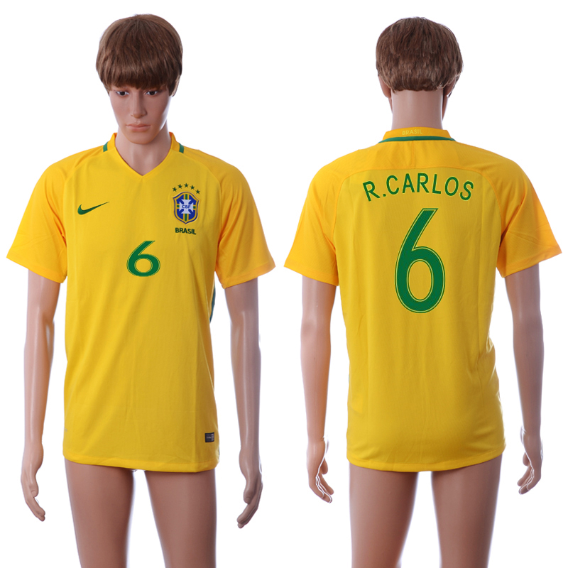 Brazil 6 R.CARLOS Home 2016 Copa America Centenario Thailand Soccer Jersey