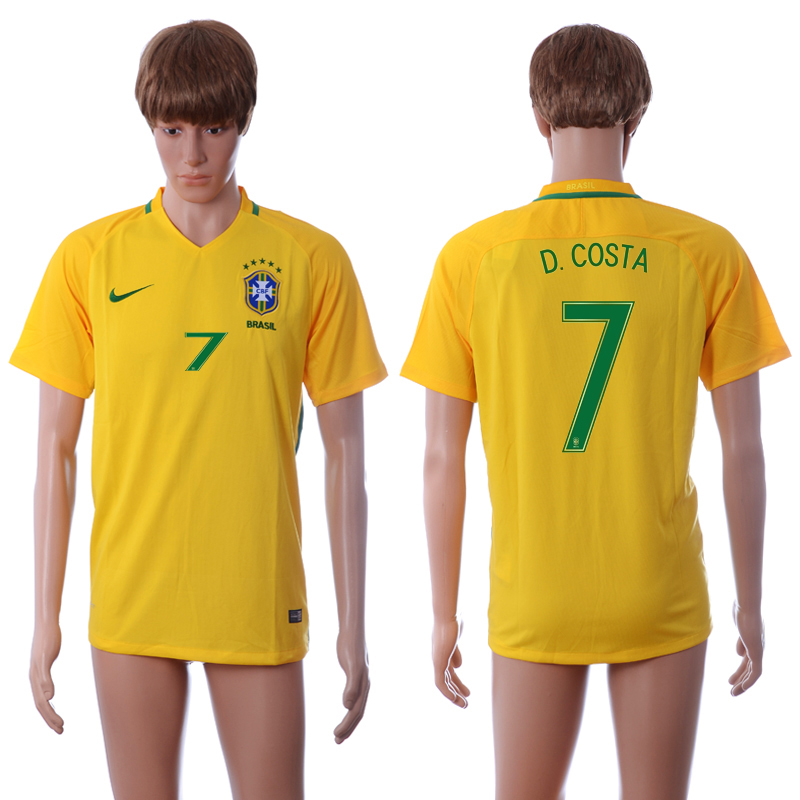 Brazil 7 D.COSTA Home 2016 Copa America Centenario Thailand Soccer Jersey