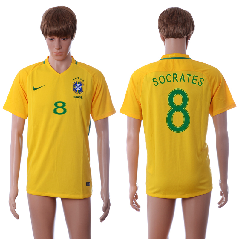 Brazil 8 SOCRATES Home 2016 Copa America Centenario Thailand Soccer Jersey