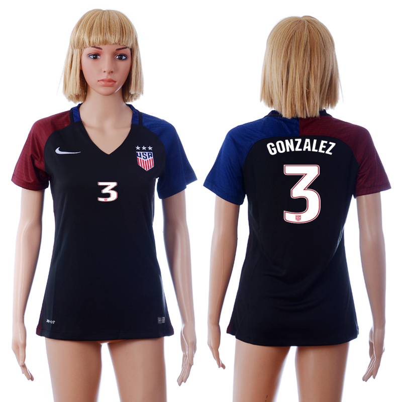 USA 3 GONZALEZ Away Women 2016 Copa America Centenario Soccer Jersey