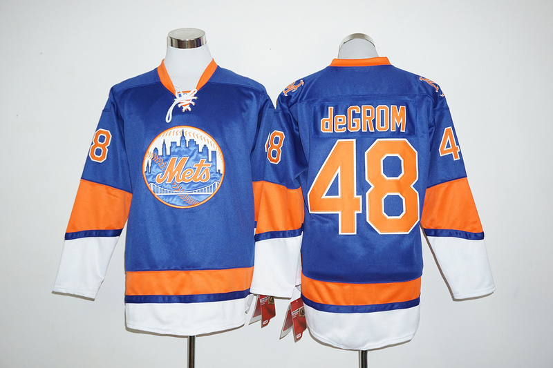 Mets 48 Jacob deGrom Blue Long Sleeve Jersey