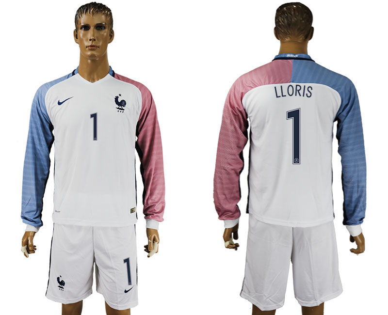France 1 LLORIS Away UEFA Euro 2016 Long Sleeve Soccer Jersey