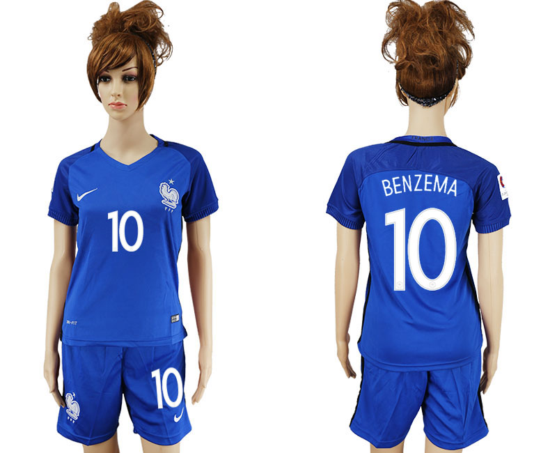 France 10 BENZEMA Home Women UEFA Euro 2016 Soccer Jersey