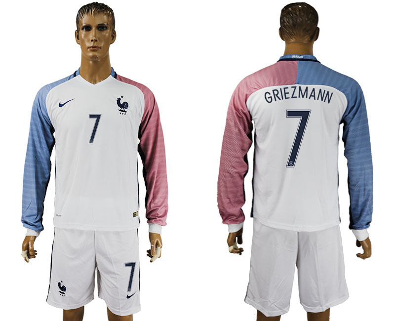 France 7 GRIEZMANN Away UEFA Euro 2016 Long Sleeve Soccer Jersey