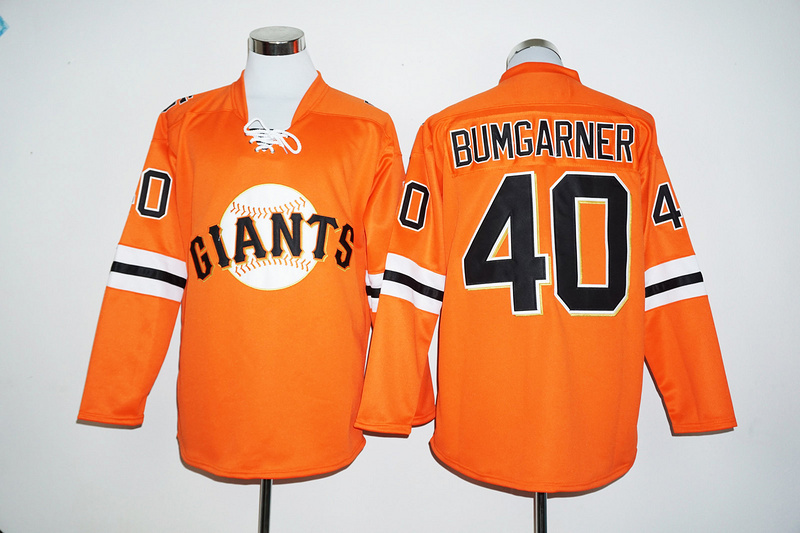 Giants 40 Madison Bumgarner Orange Long Sleeve Jersey