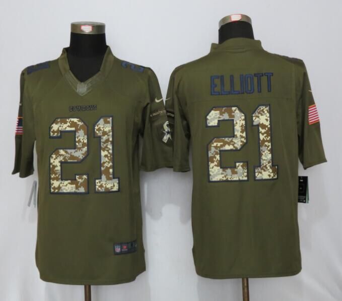Nike Cowboys 21 Ezekiel Elliott Green Salute To Service Limited Jersey
