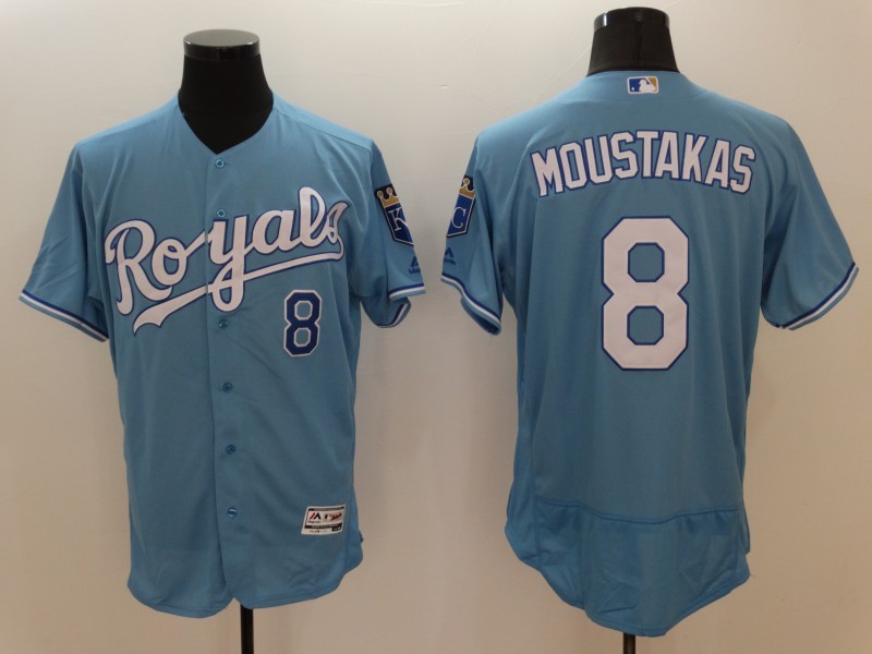 Royals 8 Mike Moustakas Light Blue Flexbase Jersey
