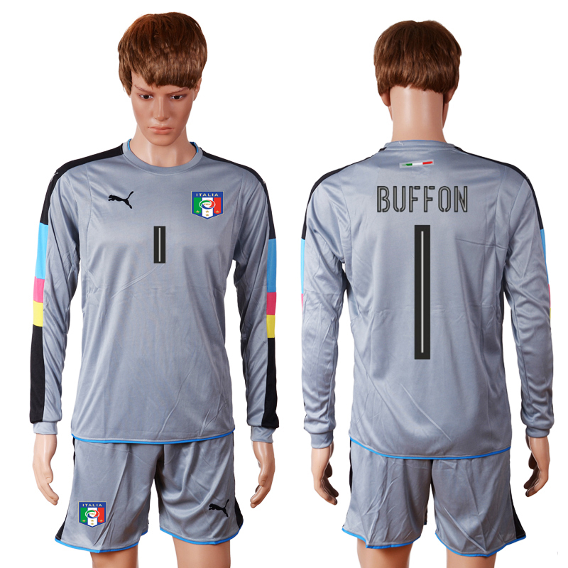 Italy 1 BUFFON Goalkeeper Euro 2016 Long Sleeve Soccer Jersey