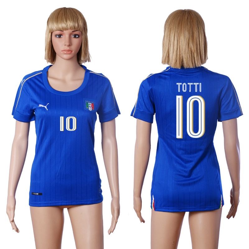 Italy 10 TOTTI Home Women Euro 2016 Soccer Jersey