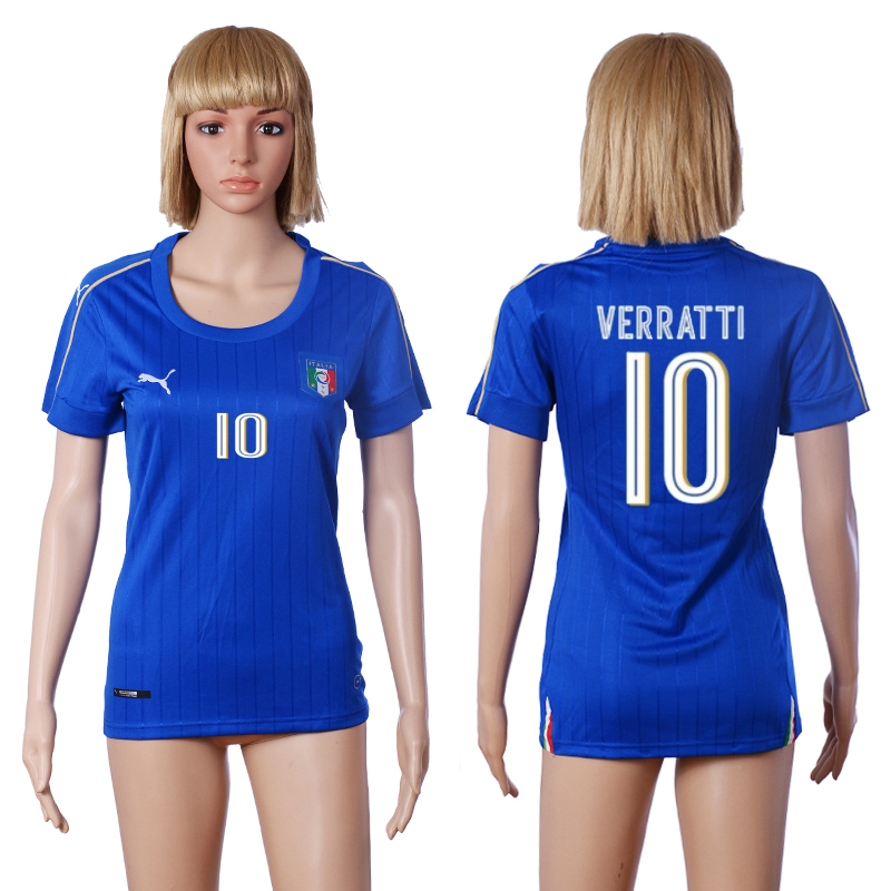 Italy 10 VERRATTI Home Women Euro 2016 Soccer Jersey