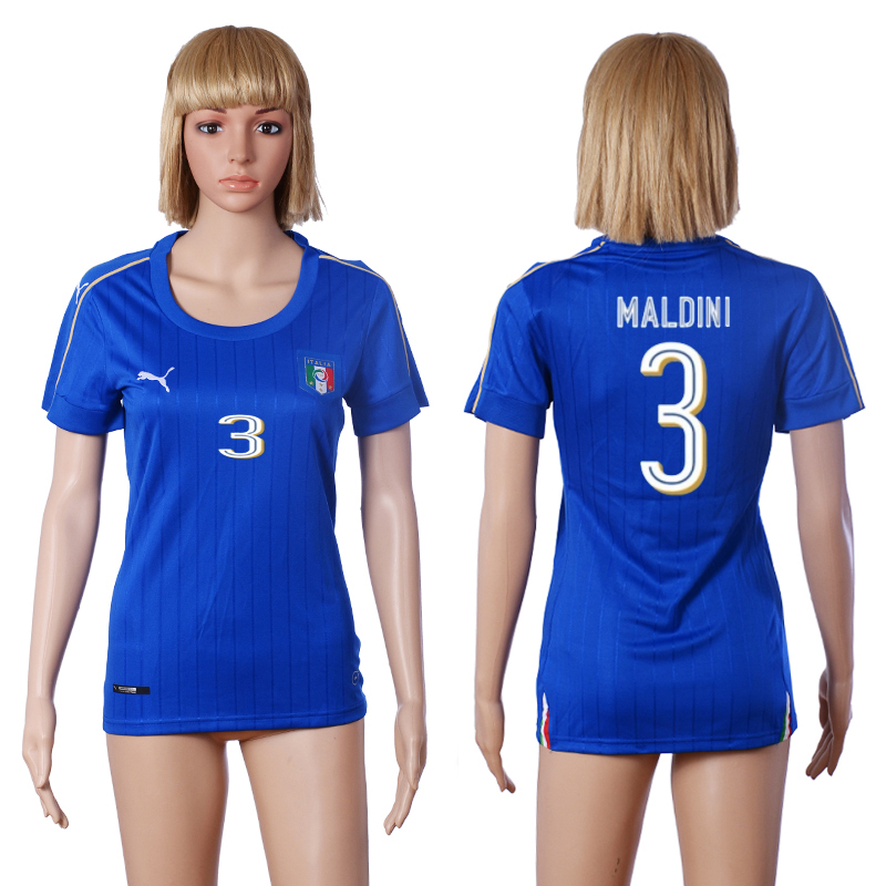 Italy 3 MALDINI Home Women Euro 2016 Soccer Jersey