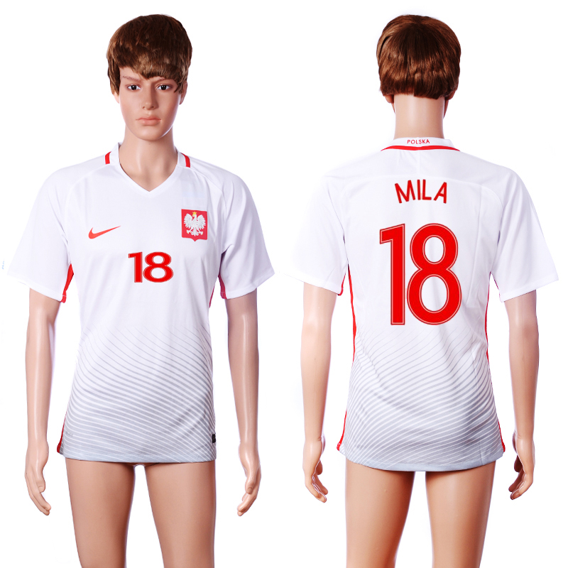 Poland 18 MILA Home Euro 2016 Soccer Thailand Jersey