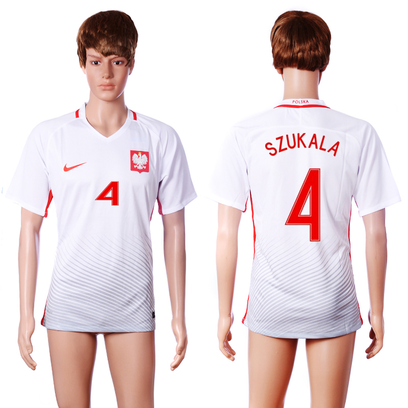 Poland 4 SZUKALA Home Euro 2016 Soccer Thailand Jersey