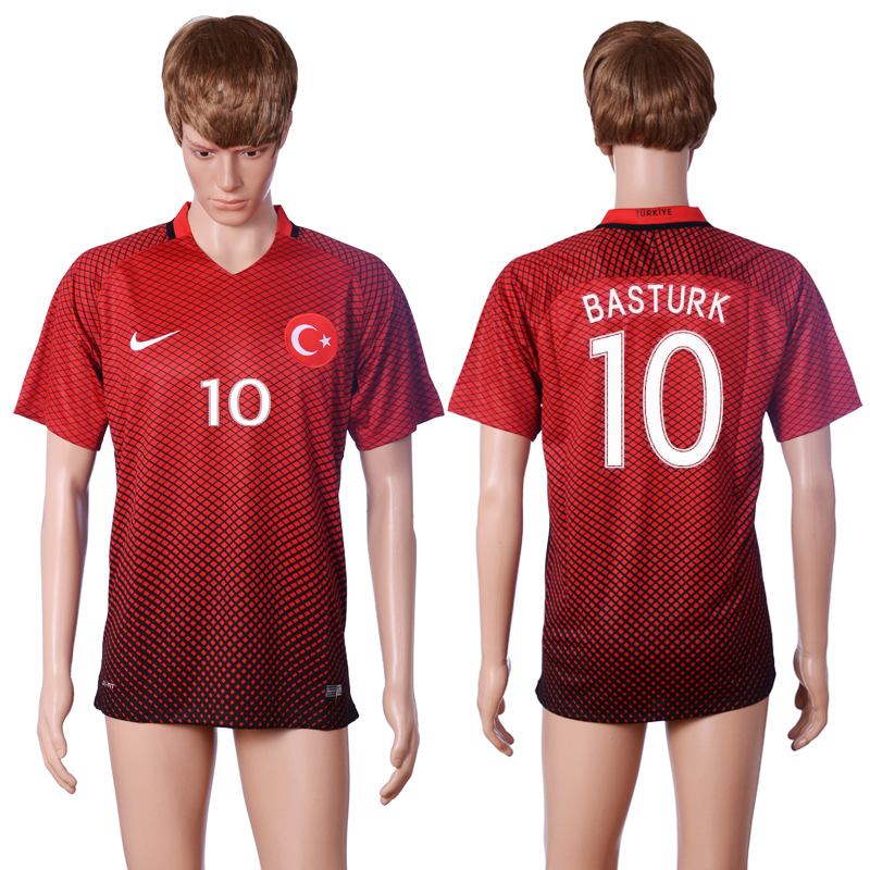 Turkey 10 BASTURK Home Euro 2016 Thailand Soccer Jersey