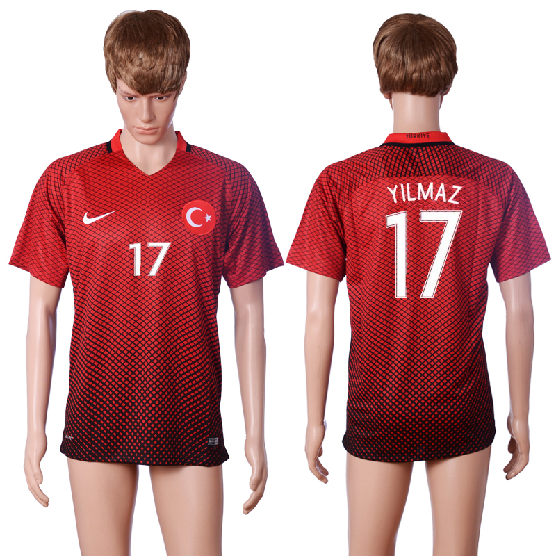 Turkey 17 YILMAZ Home Euro 2016 Thailand Soccer Jersey