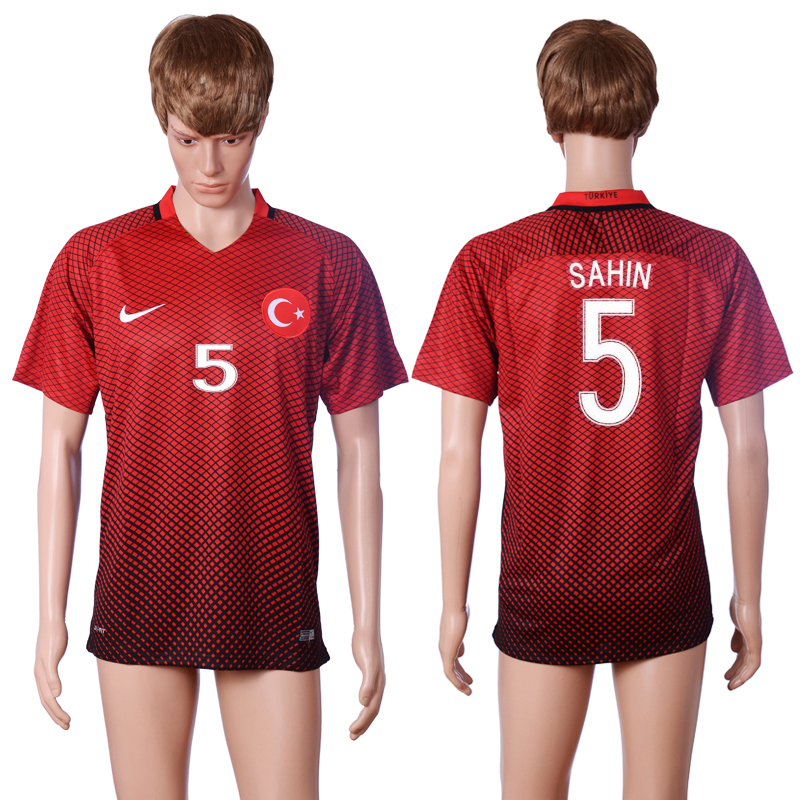 Turkey 5 SAHIN Home Euro 2016 Thailand Soccer Jersey