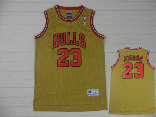 Bulls 23 Michael Jordan Yellow Stitched Jersey