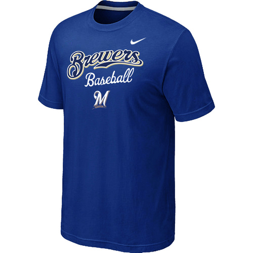 Nike MLB Milwaukee Brewers 2014 Home Practice T-Shirt Blue - Click Image to Close