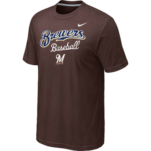 Nike MLB Milwaukee Brewers 2014 Home Practice T-Shirt Brown - Click Image to Close