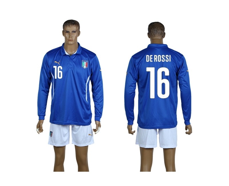 Italy 16 De Rossi 2014 World Cup Home Long Sleeve Jerseys