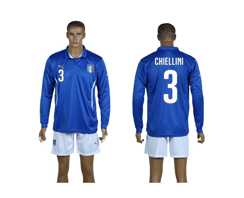 Italy 3 Chiellini 2014 World Cup Home Long Sleeve Jerseys