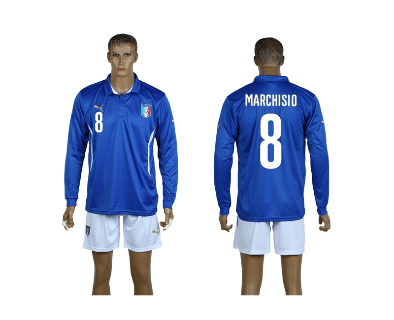 Italy 8 Marchisio 2014 World Cup Home Long Sleeve Jerseys