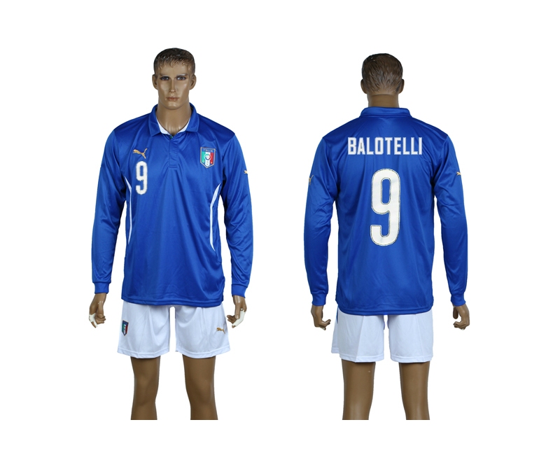 Italy 9 Balotelli 2014 World Cup Home Long Sleeve Jerseys