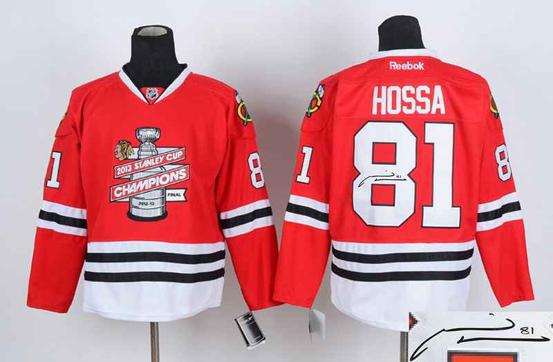 Blackhawks 81 Hossa 2013 Stanley Cup Champions Red Signature Edition Jerseys