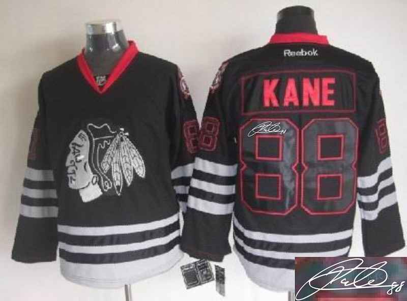 Blackhawks 88 Kane Black Ice Signature Edition Jerseys