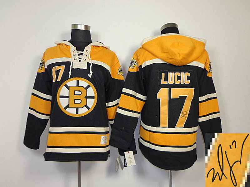 Bruins 17 Lugig Black Hooded Signature Edition Jerseys