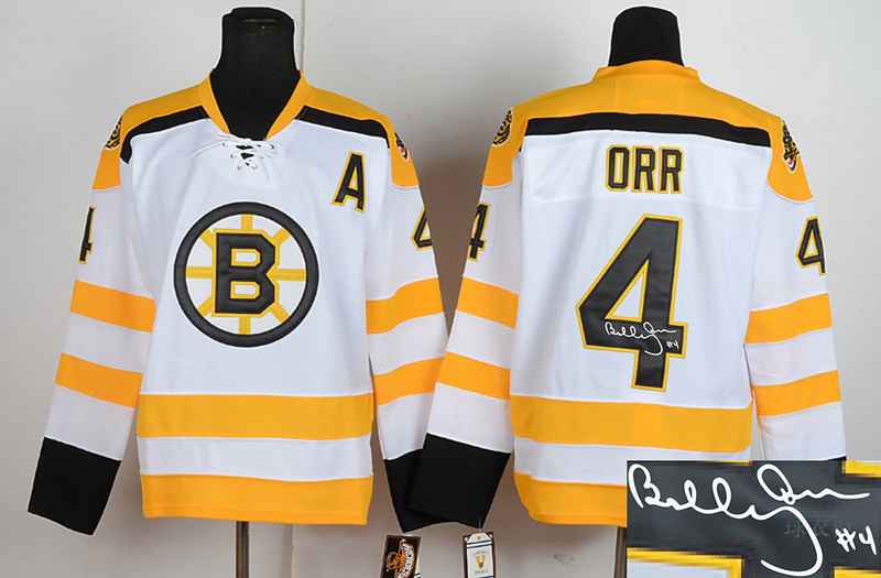 Bruins 4 Orr White Signature Edition Jerseys