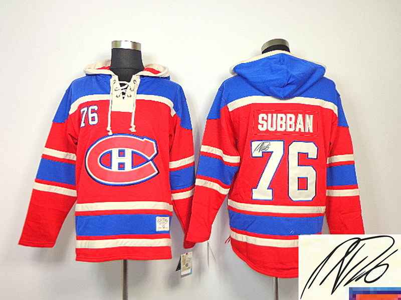 Canadiens 76 Subban Red Hooded Signature Edition Jerseys