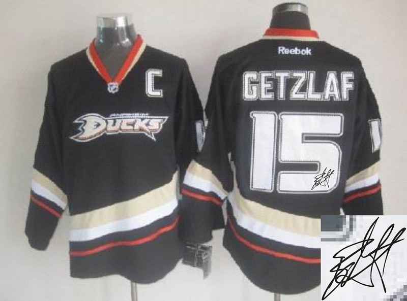 Ducks 15 Getzlaf Black Signature Edition Jerseys