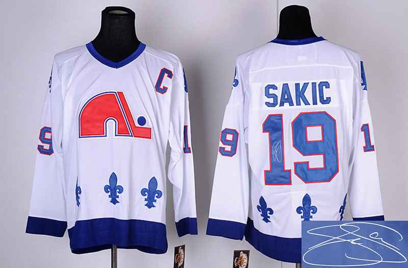 Nordiques 19 Sakic White Signature Edition Jerseys