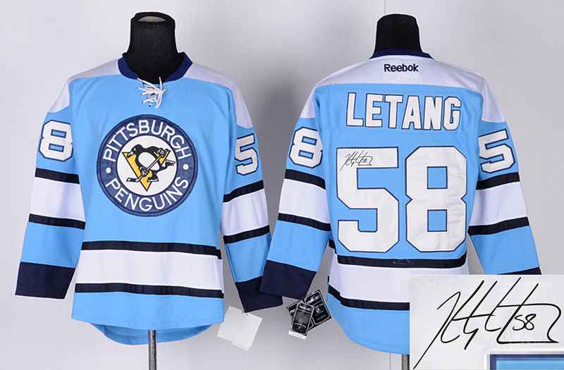 Penguins 58 Letang Light Blue Signature Edition Jerseys