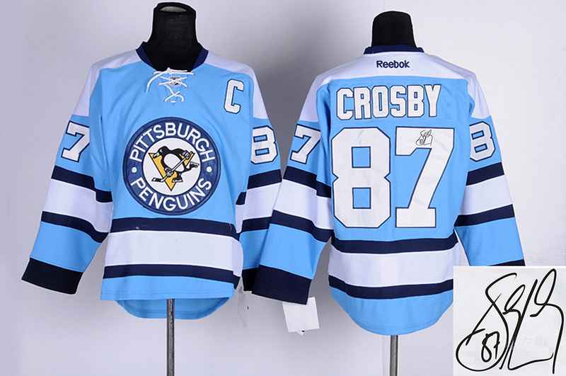 Penguins 87 Crosby Light Blue Signature Edition Jerseys - Click Image to Close
