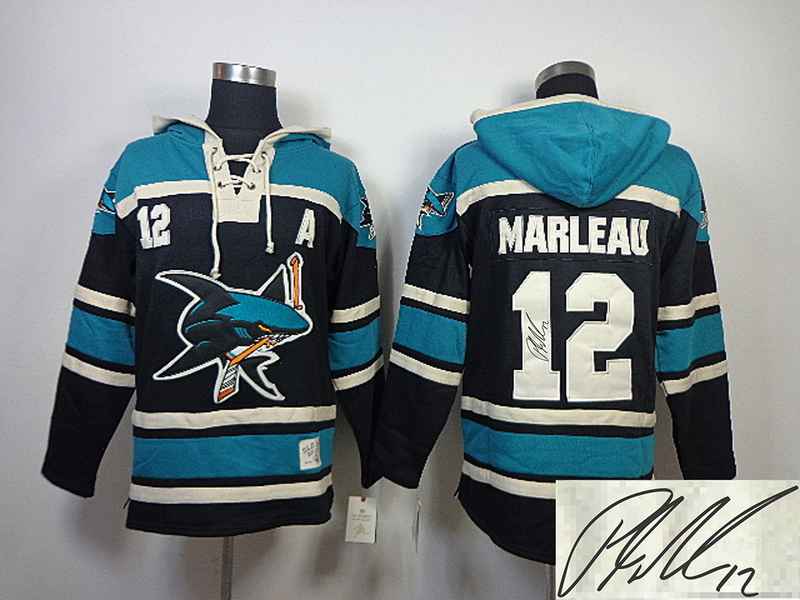 Sharks 12 Marleau Black Hooded Signature Edition Jerseys