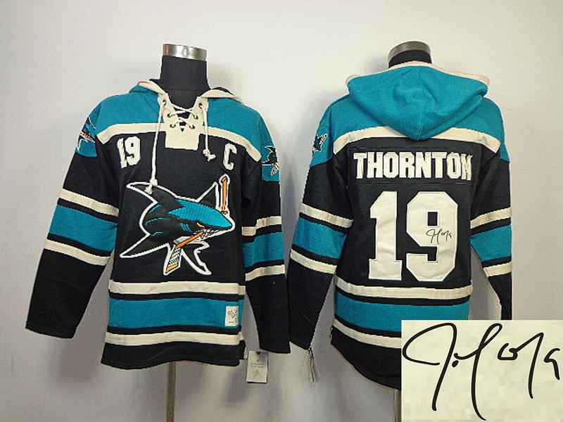 Sharks 19 Thornton Black Hooded Signature Edition Jerseys