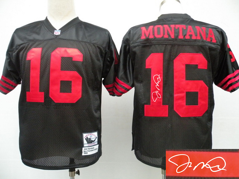 49ers 16 Montana Black Throwback Signature Edition Jerseys