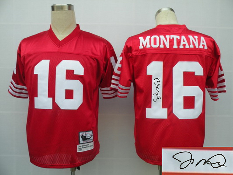49ers 16 Montana Red Throwback Signature Edition Jerseys