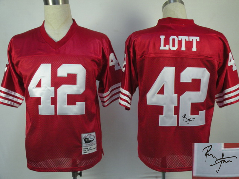 49ers 42 Lott Red Throwback Signature Edition Jerseys