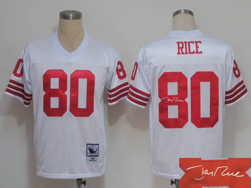49ers 80 Rice White Throwback Signature Edition Jerseys