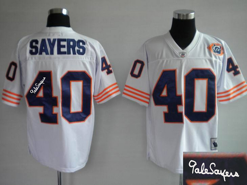 Bears 40 Sayers White Big Lettering Throwback Signature Edition Jerseys