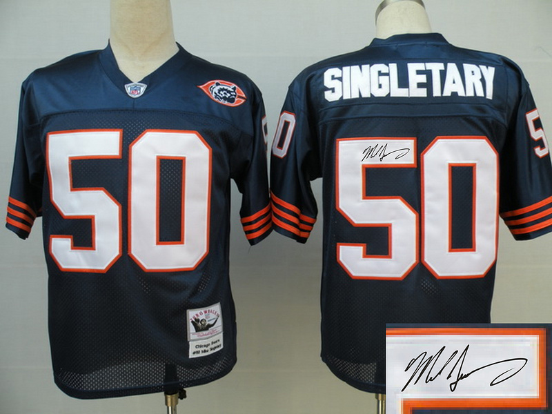 Bears 50 Singletary Blue Big Number Throwback Signature Edition Jerseys