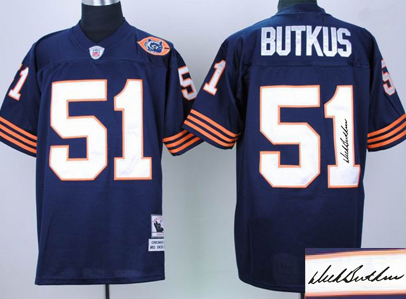 Bears 51 Butkus Blue Big Number Throwback Signature Edition Jerseys