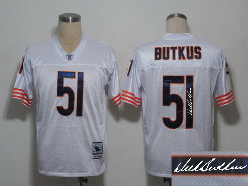 Bears 51 Butkus White Throwback Signature Edition Jerseys