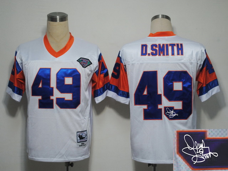 Broncos 49 D.Smith White Throwback Signature Edition Jerseys