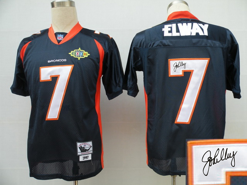 Broncos 7 Elway Blue Throwback Signature Edition Jerseys